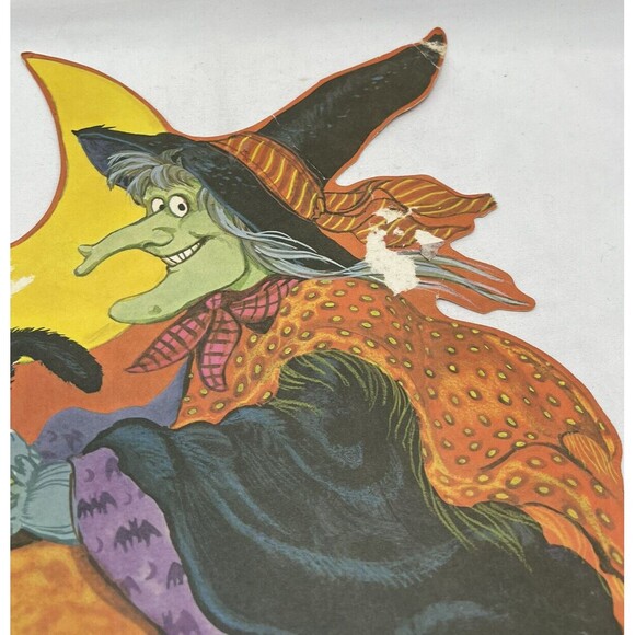 Vintage Halloween Diecut Cutout Decor 15” Witch Broom Black Cat Pumpkin - Picture 9 of 14